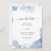 Elegante trouwuitnodiging Blauw en Goud Minimaal Save The Date (Voorkant)