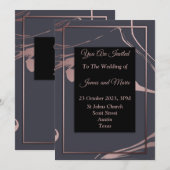 Elegante trouwuitnodiging, roze, grijs, marmer kaart (Voorkant / Achterkant)