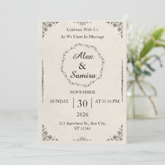 Elegante Trouwuitnodiging Template met Bloemen Kaart