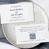 Elegante trouwwebsite RSVP QR Code Navy Blue Informatiekaartje