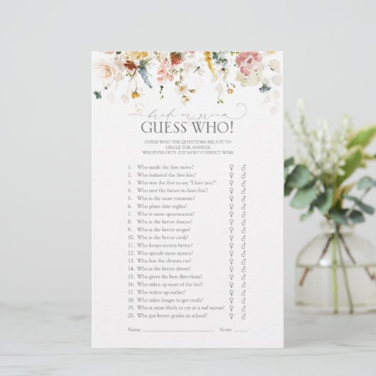 Elegante Tuin Bloemen Bruiloft Bridal Shower Spel (Staand voorkant)