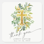 Elegante Tuin Bloemen Doop Dank u Vierkante Sticker (Voorkant)