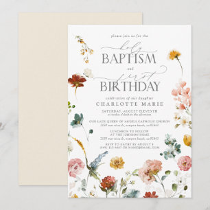 Elegante Tuin Bloemen Meisje Doop 1e Verjaardag Kaart