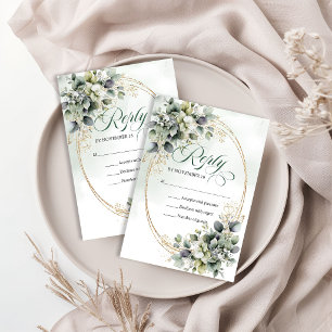 Elegante Tuin Boho Stof Groen Eucalyptus Bruiloft RSVP Kaartje