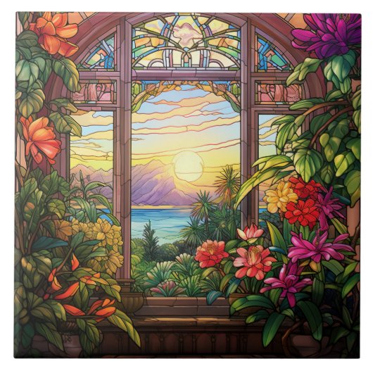 Elegante tuin faux gebrandschilderd glas tegeltje (Voorkant)