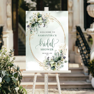 Elegante Tuin Stof Groen Bruidsfeest Verwelkoming Poster