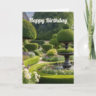 Elegante Tuin Topiary Fontein Verjaardag Kaart