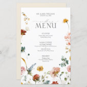 Elegante Tuinbloemen Waterverf Bruiloft Menu (Voorkant / Achterkant)