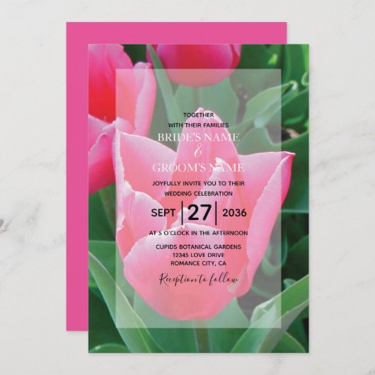 Élégante Tulipes Roses Invitations de mariage (Devant / Derrière)