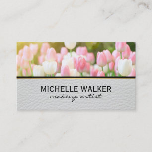 Elegante Tulp Bloem Bloemist Leer Visitekaartje