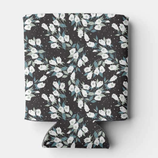 Elegante Tulp Bloem Patroon Zwarte Achtergrond Blikjeskoeler (Achterkant)