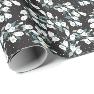 Elegante Tulp Bloem Patroon Zwarte Achtergrond Cadeaupapier