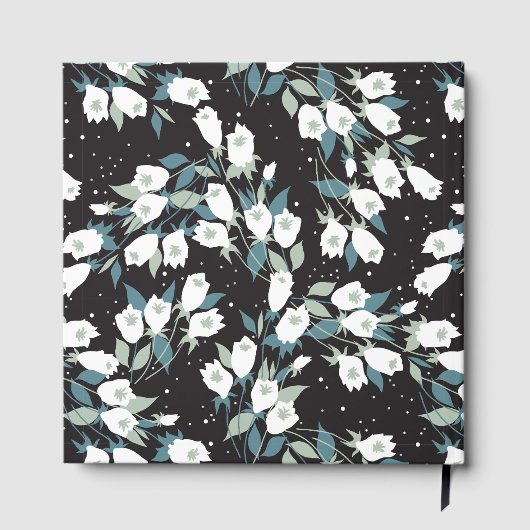 Elegante Tulp Bloem Patroon Zwarte Achtergrond Gastenboek (Achterkant)