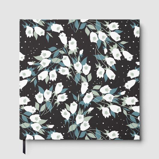 Elegante Tulp Bloem Patroon Zwarte Achtergrond Gastenboek (Voorkant)