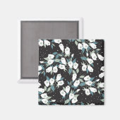 Elegante Tulp Bloem Patroon Zwarte Achtergrond Magneet (Voorkant / Achterkant)