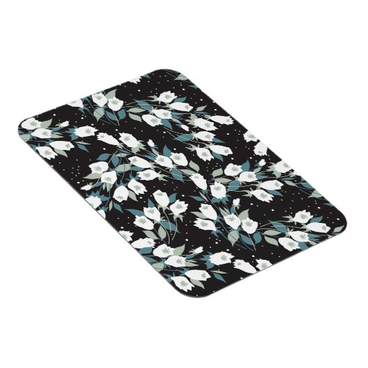 Elegante Tulp Bloem Patroon Zwarte Achtergrond Magneet (Rechterzijde)