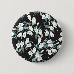 Elegante Tulp Bloem Patroon Zwarte Achtergrond Ronde Button 5,7 Cm