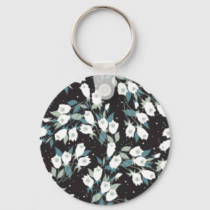Elegante Tulp Bloem Patroon Zwarte Achtergrond Sleutelhanger