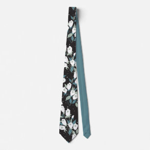 Elegante Tulp Bloem Patroon Zwarte Achtergrond Stropdas