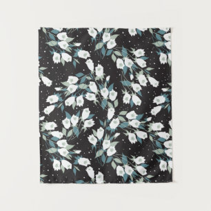 Elegante Tulp Bloem Patroon Zwarte Achtergrond Wandkleed