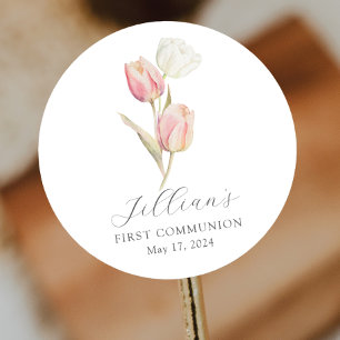 Elegante Tulp Eerste Communie Ronde Sticker