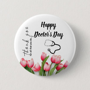 Elegante Tulp En Stethoscoop Doktersdag Ronde Button 5,7 Cm