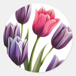 Elegante Tulp Omhelzen Stickers, Rond Ronde Sticker