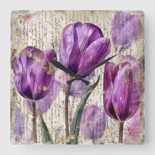 Elegante tulpen - een geschenk van schoonheid vierkante klok