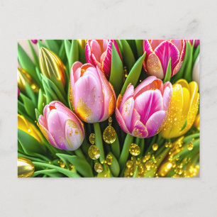 Elegante tulpen met gouden accenten, Pasen  Feestdagenkaart