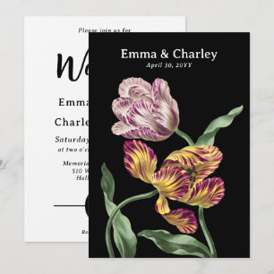 Elegante Tulpen Zwart  Bloementuin Bruiloft Kaart