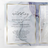 Elegante Turquoise Amethyst Alcohol Inkt Tri-Fold  Drieluik Uitnodiging (Binnenzijde eerst)