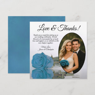 Elegante Turquoise Blauwe Roos & Ovale Fotobruilof Bedankkaart