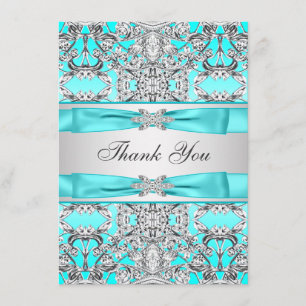 Elegante turquoise blauwe zilveren bedankje bedankkaart
