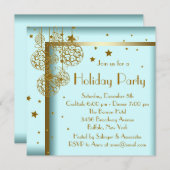 Elégante Turquoise Blue Gold Noël Party Invitation (Devant / Derrière)