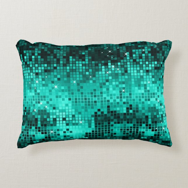 Elegante Turquoise Disco Ball Glitter & Sparkles Accent Kussen (Voorkant)