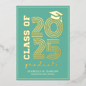 Elegante turquoise en gouden eindexamen aankondigi folie uitnodiging (Voorkant)