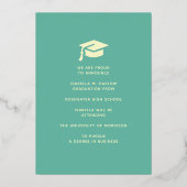 Elegante turquoise en gouden eindexamen aankondigi folie uitnodiging (Achterkant)