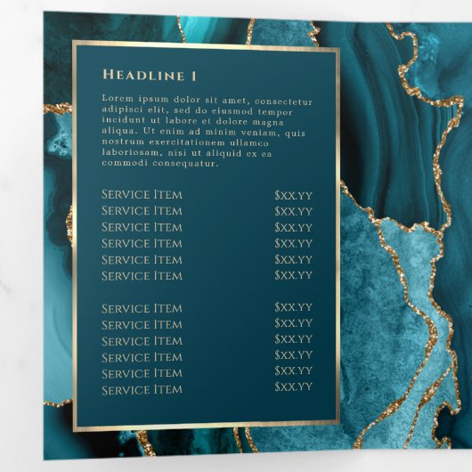 Élégante Turquoise et Or Agate Tripli Brochure (Intérieur en premier)