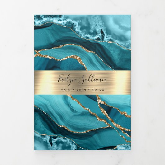 Élégante Turquoise et Or Agate Tripli Brochure (Page de couverture)