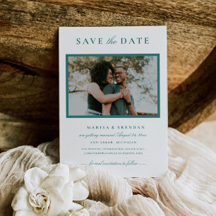 Elegante Turquoise Fotolijst Trouwkaart Save The Date