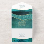 Elegante Turquoise Geode Agaat bruiloft Echte Foli All In One Uitnodiging (Buiten)