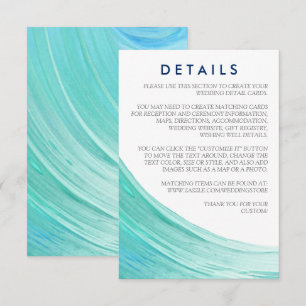 Elegante Turquoise getijden strand bruiloft detail Informatiekaartje