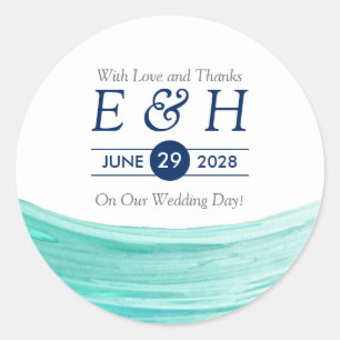 Elegante Turquoise getijden strand bruiloft gunst Ronde Sticker