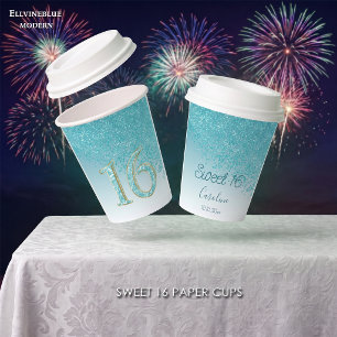 Elegante turquoise glitters Zestiende verjaardag Papieren Bekers