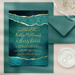 Elegante Turquoise & Goud Agate Trouwrepetitie Folie Uitnodiging