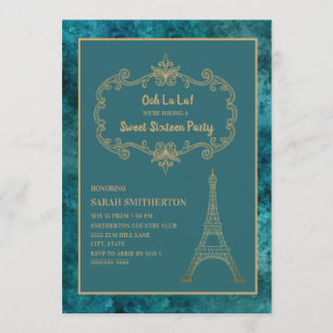 Elegante Turquoise Gouden Eiffeltoren Sweet 16 Kaart