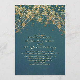 Elegante Turquoise Gouden Glitter Sliert Lichtjes Kaart