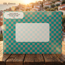 Elegante turquoise & grijze geruite retouradres