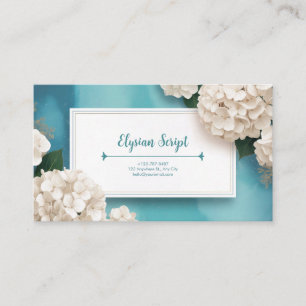 Elegante Turquoise Hortensia Bloem Gouden Lijst Visitekaartje