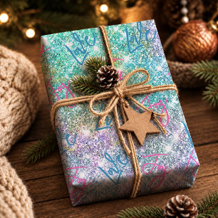 Elegante turquoise iriserende glitter regenboog cadeaupapier
